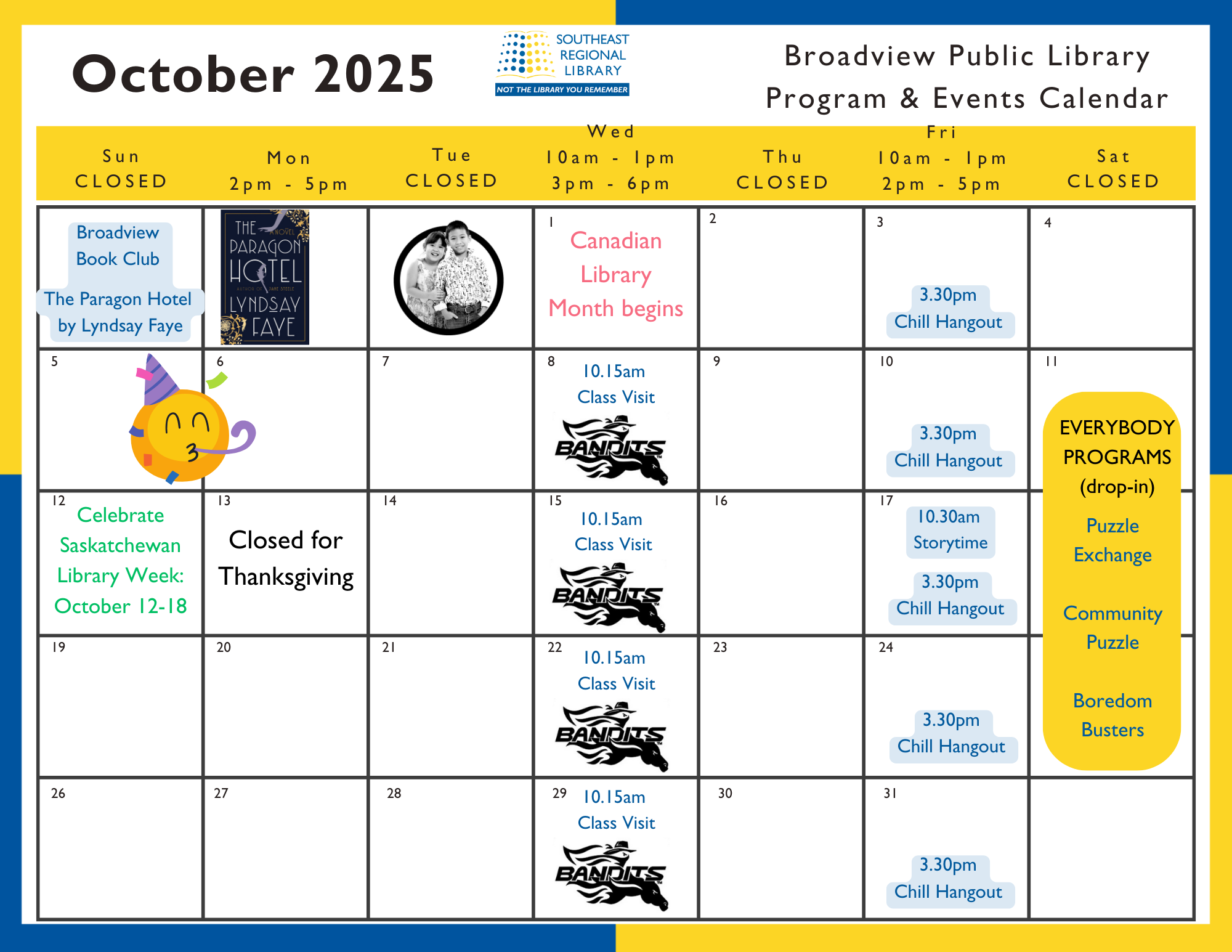 October 2025 program and events calendar for Broadview Public Library Branch