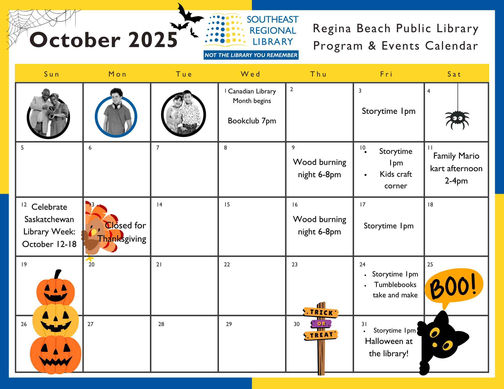October 2025 program and events calendar for Regina Beach Public Library Branch