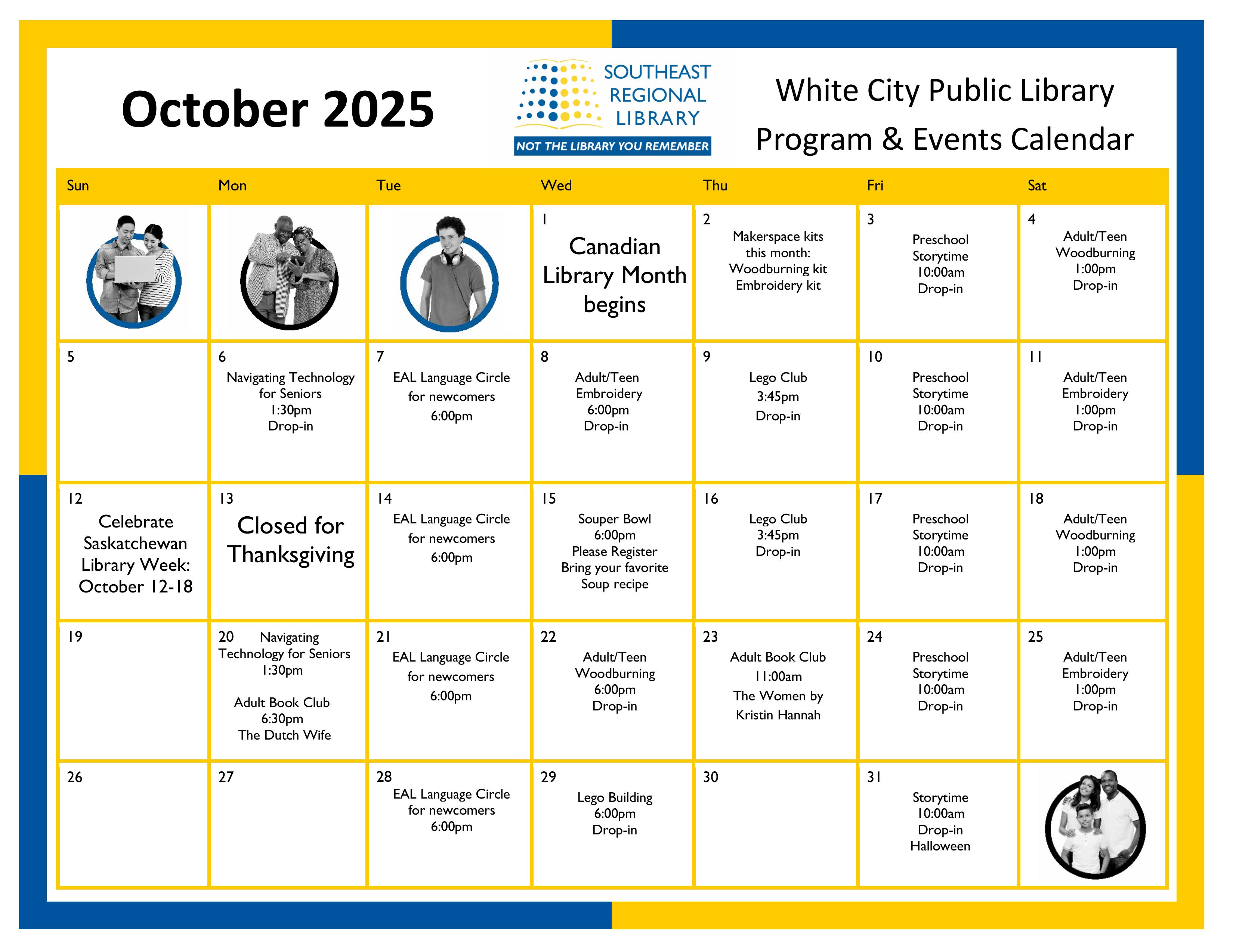 October 2025 program and events calendar for White City Public Library Branch