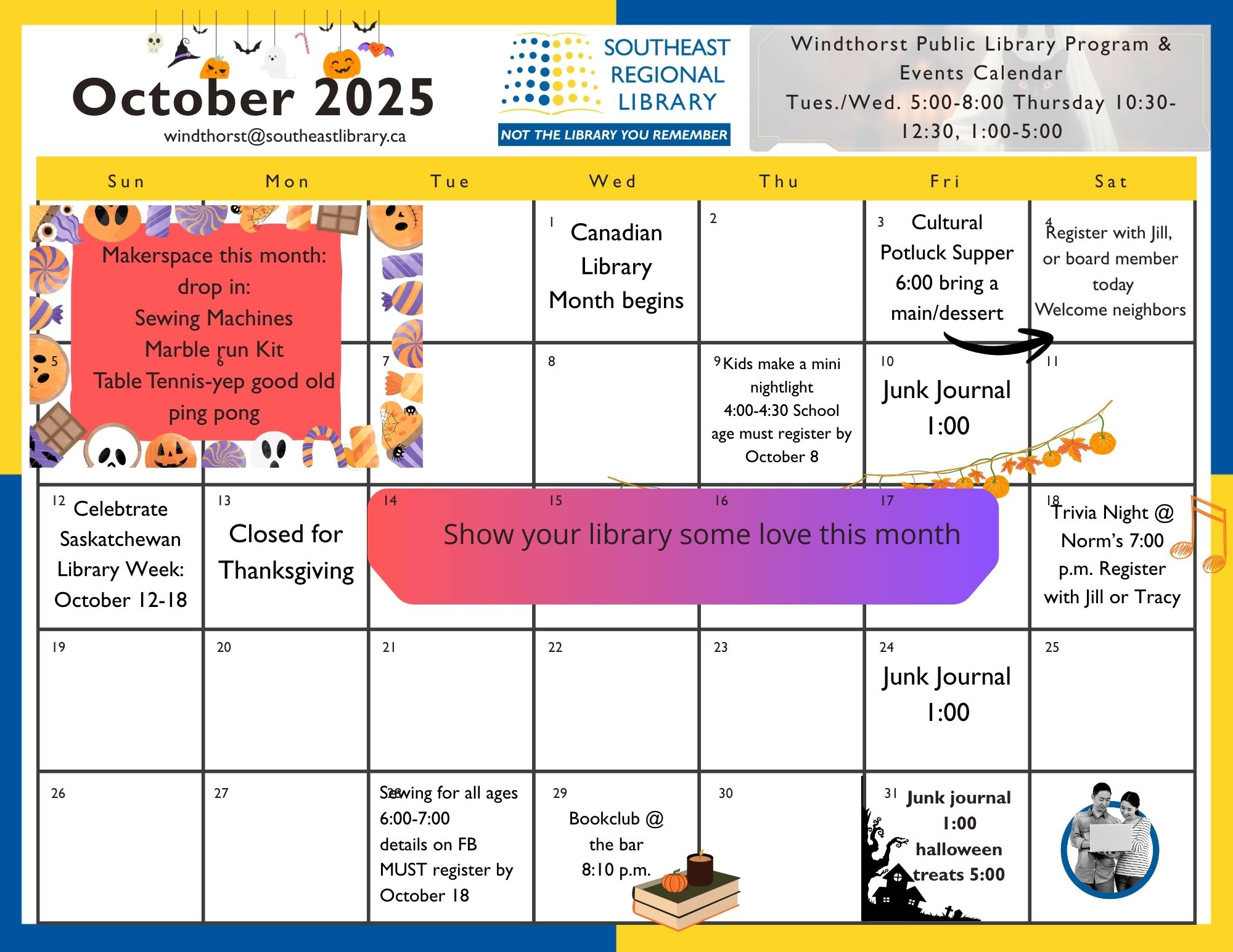 October 2025 program and events calendar for Windthorst Public Library Branch