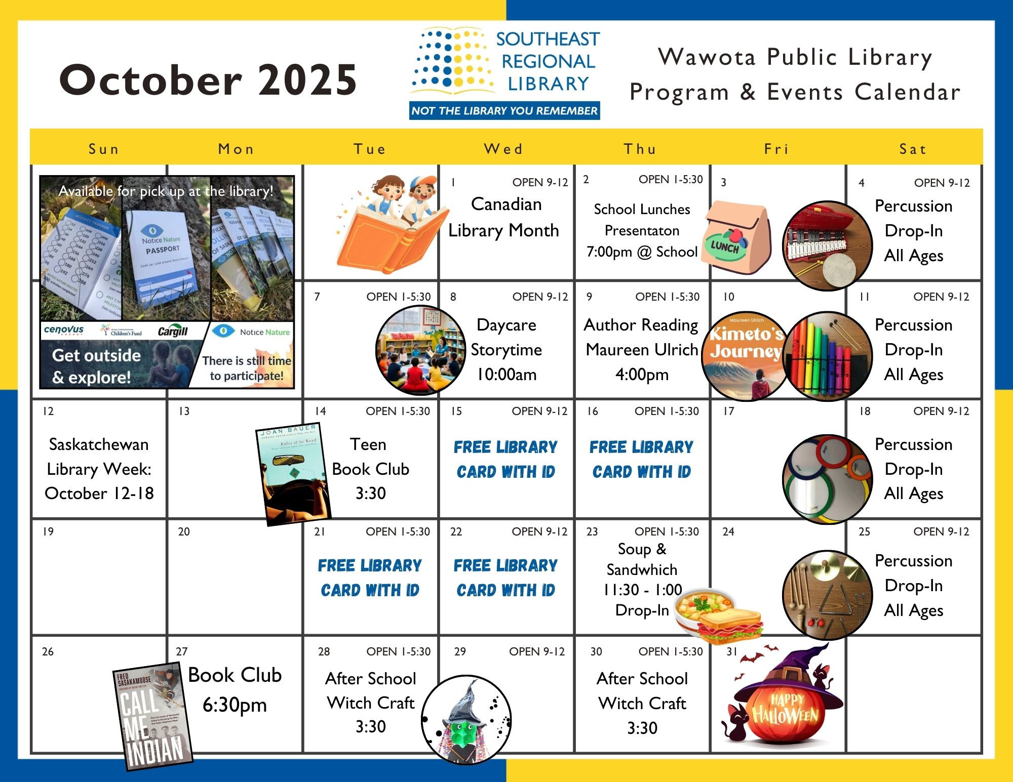 October 2025 program and events calendar for Wawota Public Library Branch
